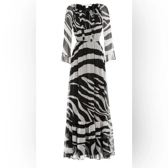 Diane Von Furstenberg | Dresses | Diane Von Furstenberglongsleeve  Zebraprint Maxi Dress Blackwhite | Poshmark